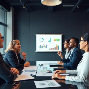 Professionals in a board meeting discussing strategies at Walsh College