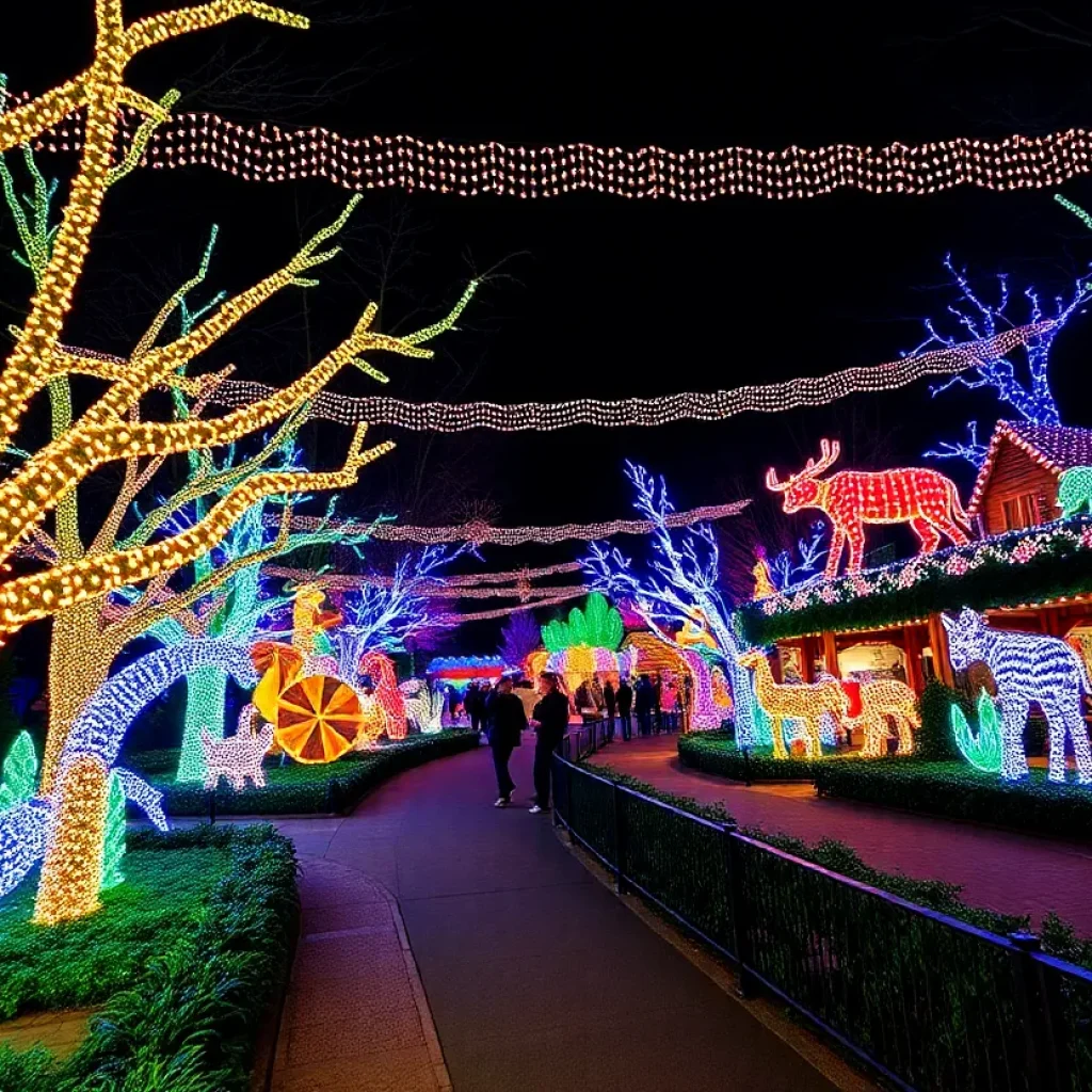 Flint Zoo's Wild Lights event featuring LED lights and themed exhibits