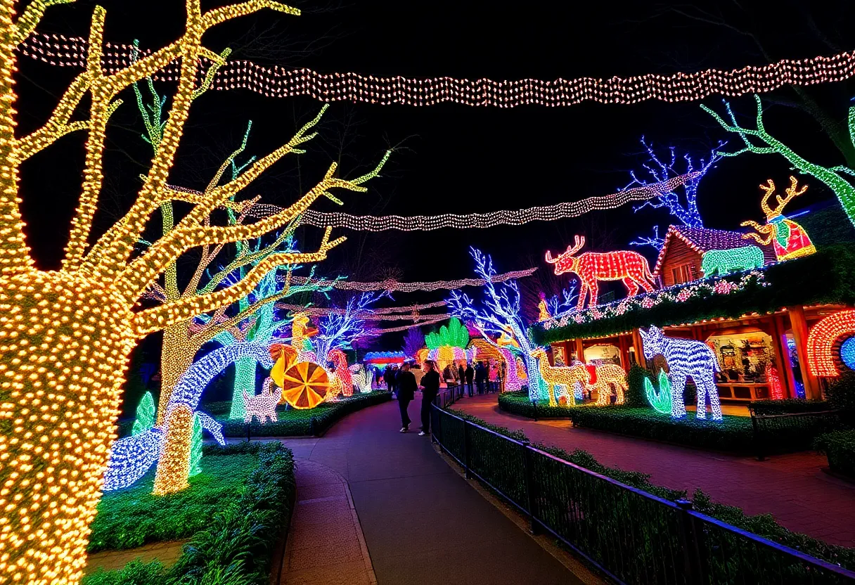 Flint Zoo's Wild Lights event featuring LED lights and themed exhibits