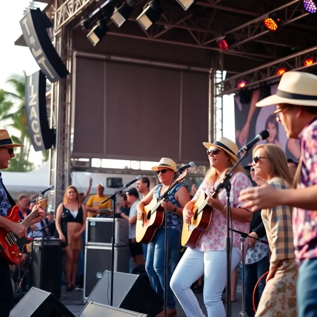 Concert scene featuring Yacht Rock music performers and excited audience
