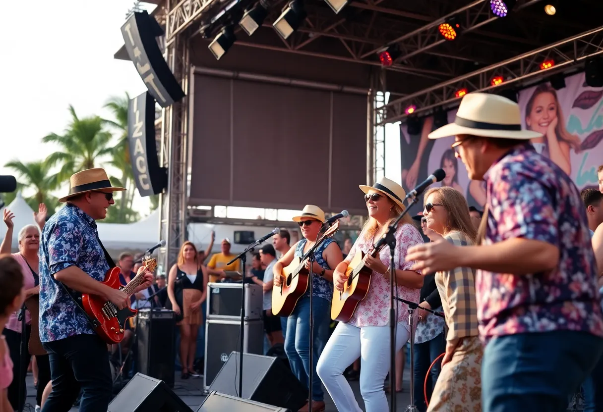 Concert scene featuring Yacht Rock music performers and excited audience