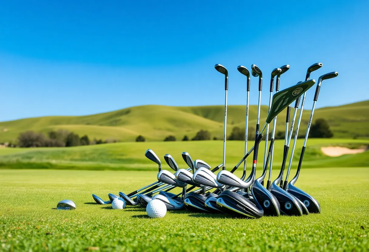 A selection of top-rated golf clubs displayed on a golf course.
