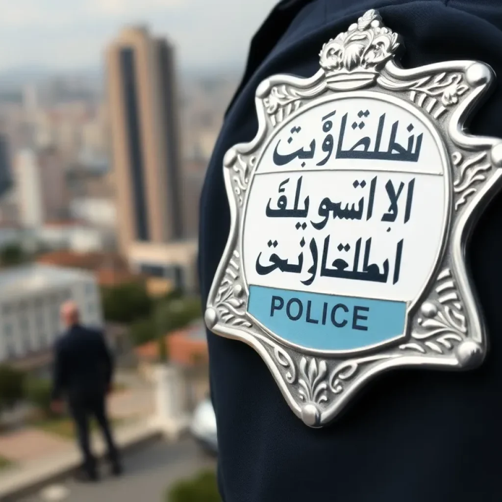 Bilingual police badge showcasing Arabic and English scripts