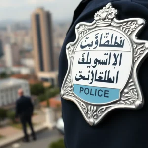 Bilingual police badge showcasing Arabic and English scripts
