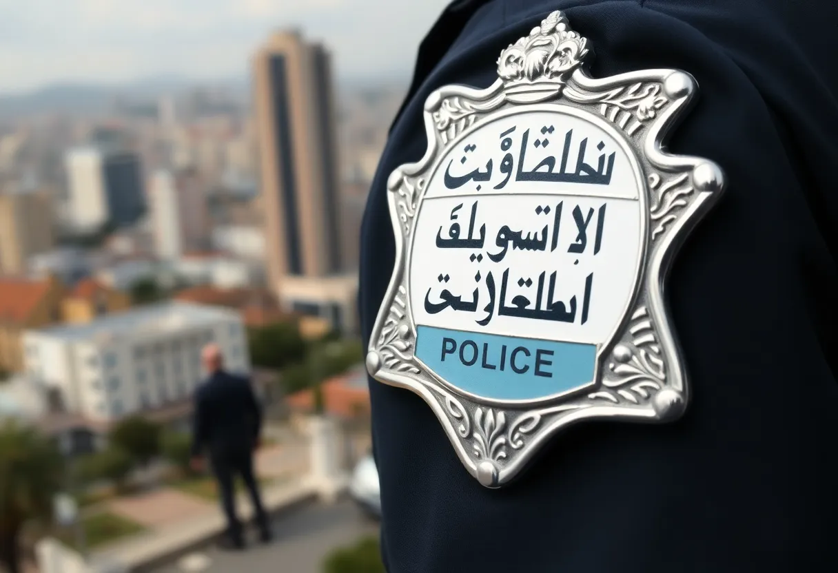 Bilingual police badge showcasing Arabic and English scripts