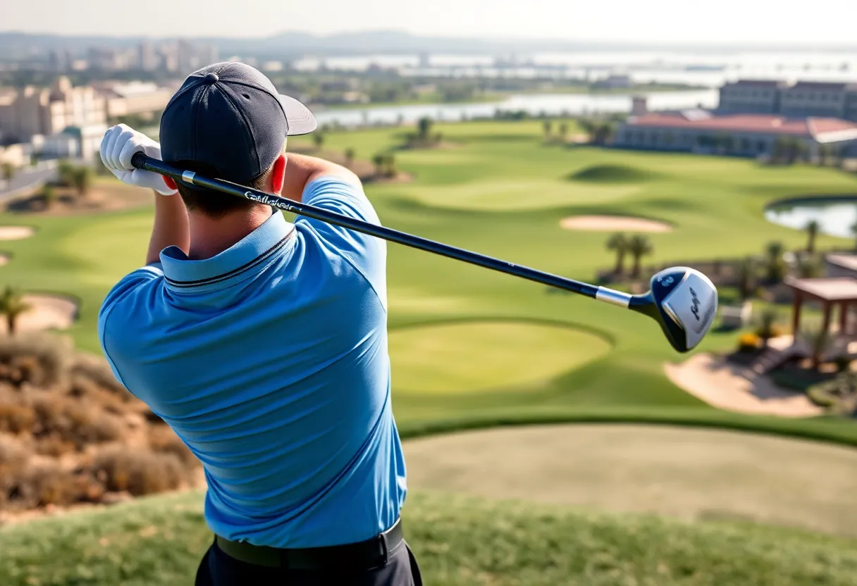 Golfer using Callaway Quantum driver at Emirates Golf Club