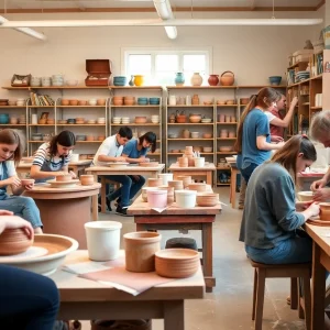 Students participating in ceramics classes at Clay Work Studio