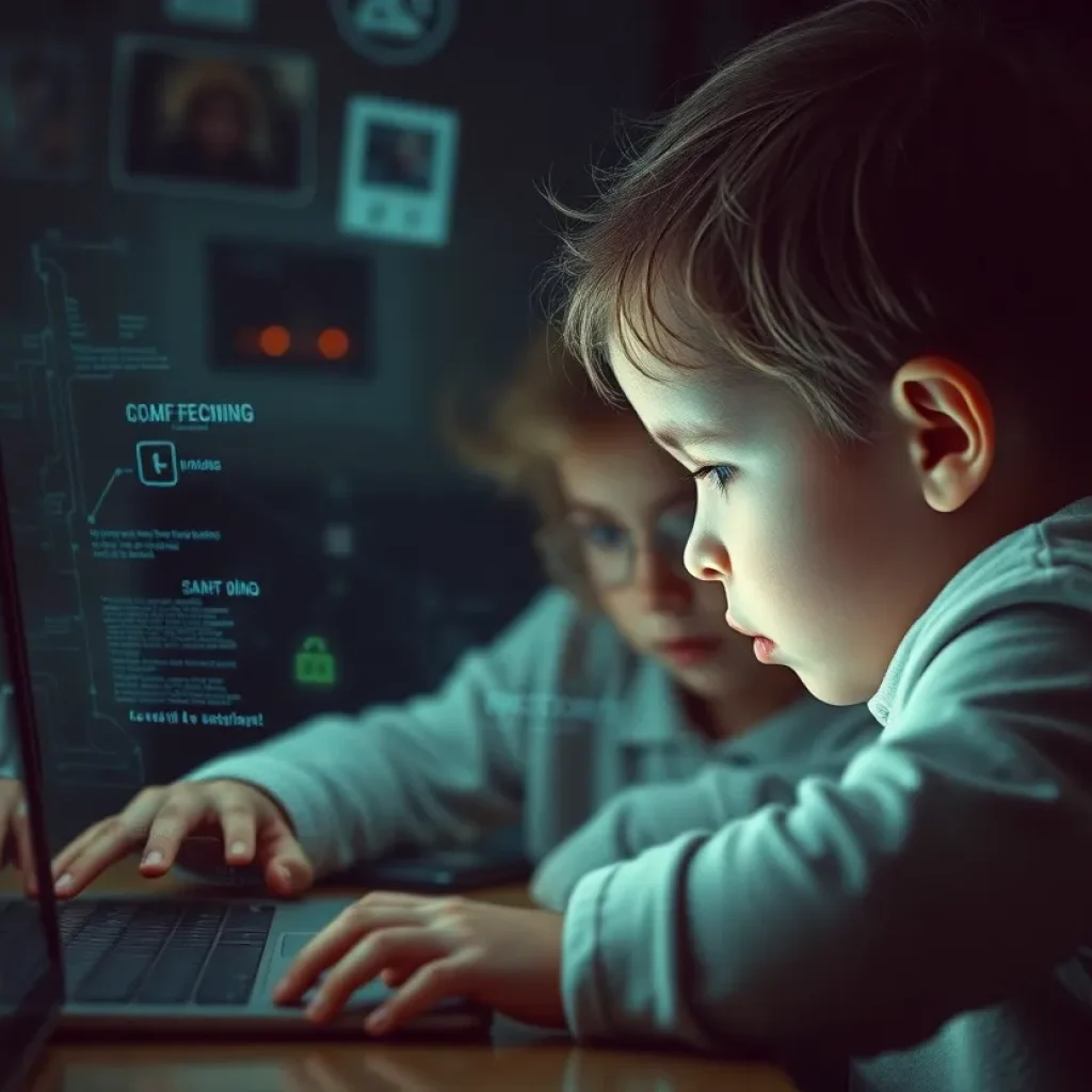 An abstract image depicting the threats of child exploitation in the digital age.