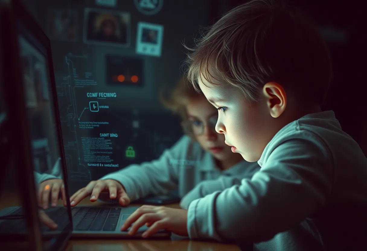 An abstract image depicting the threats of child exploitation in the digital age.