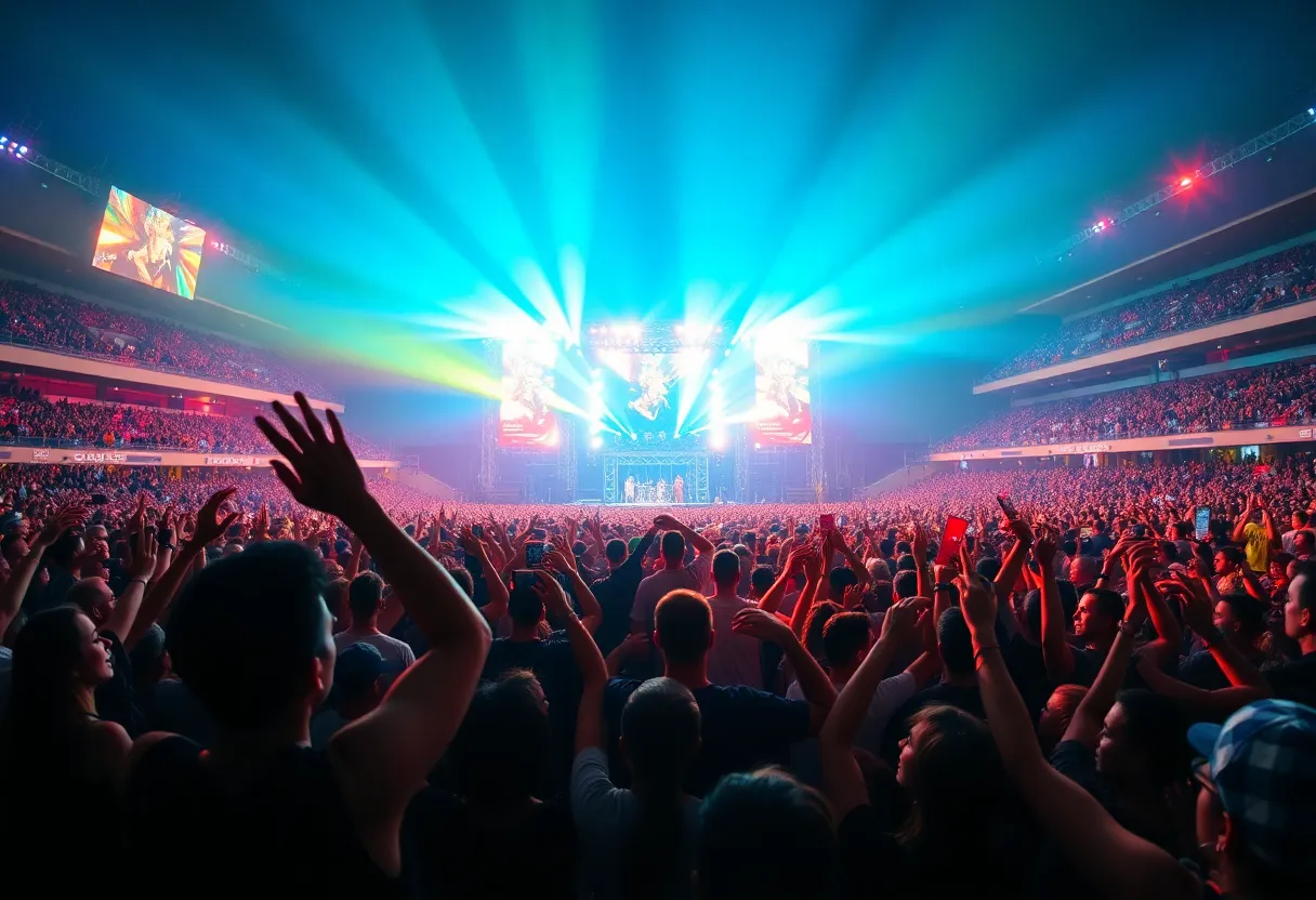 A crowd cheering at Chris Stapleton's concert in Detroit