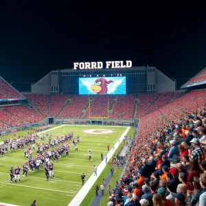 Football game at Ford Field featuring Central Michigan University and Eastern Michigan University teams.