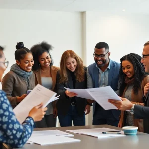 Diverse community members discussing education reform