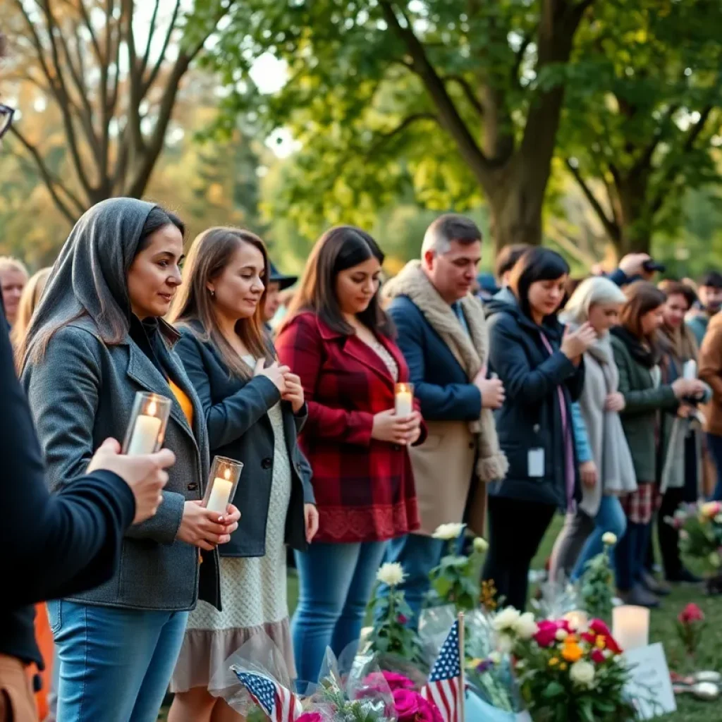 Community members gathered in support of a shooting survivor with candles and flowers.