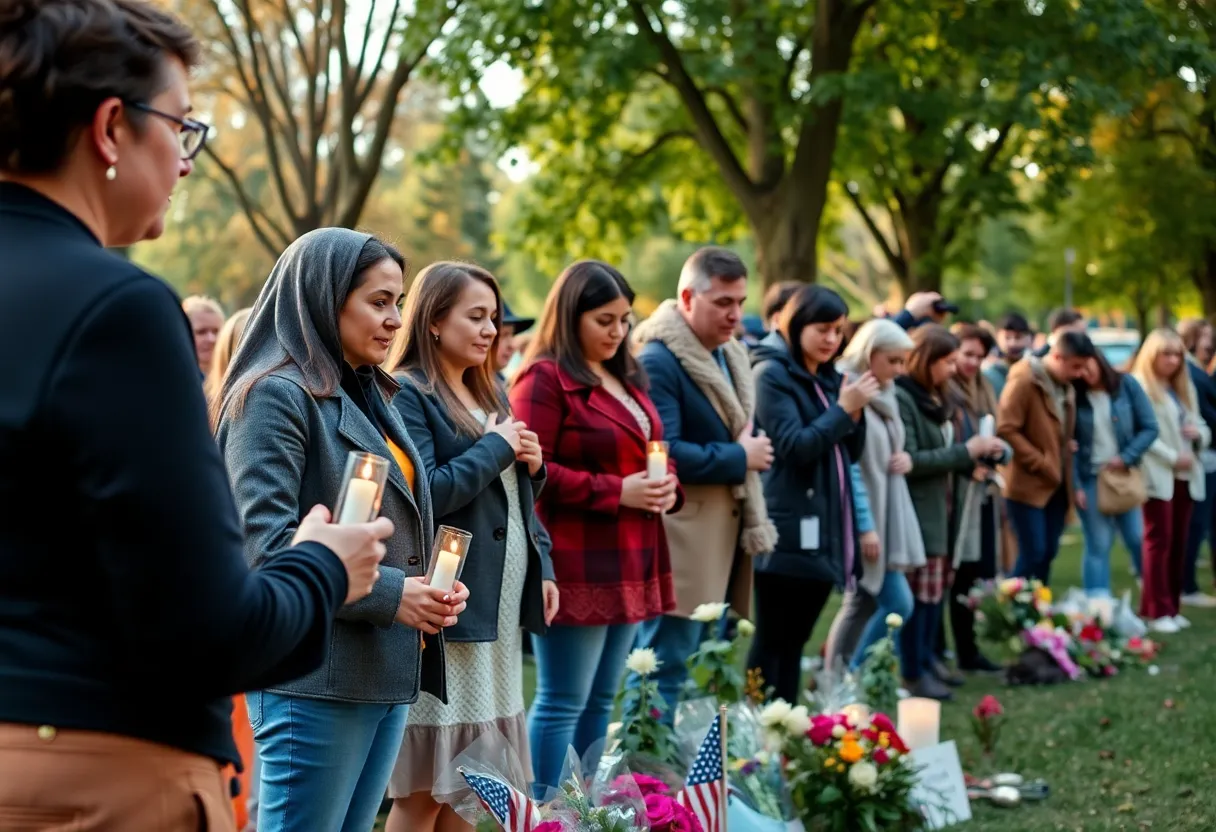 Community members gathered in support of a shooting survivor with candles and flowers.
