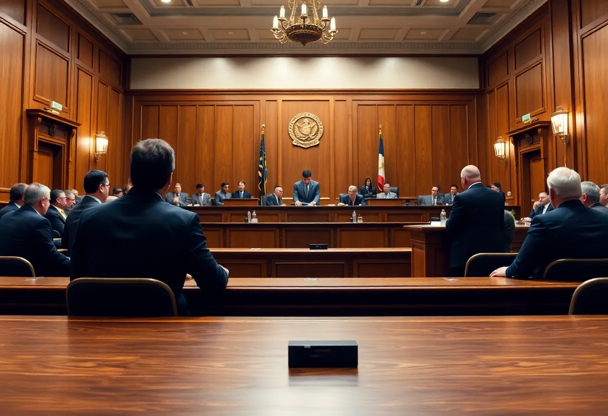 Courtroom scene during the trial