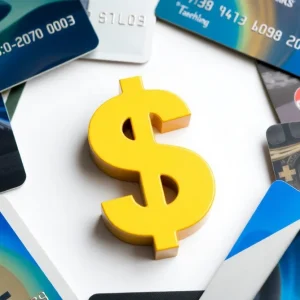 Symbol of financial relief represented by dollar signs and credit cards