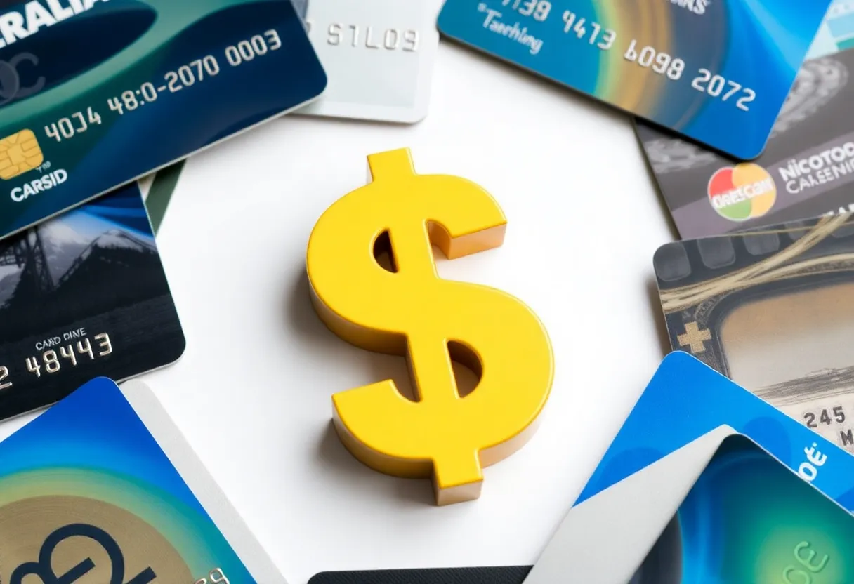 Symbol of financial relief represented by dollar signs and credit cards