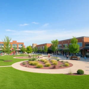 Community park in Dearborn showcasing modern recreational facilities and families enjoying the amenities.