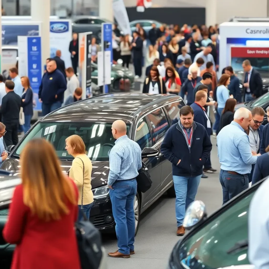 Crowd at the Detroit Auto Show with a focus on safety and vigilance
