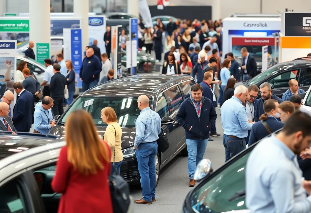 Crowd at the Detroit Auto Show with a focus on safety and vigilance