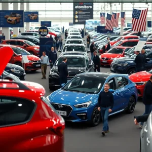 View of the Detroit Auto Show showcasing vehicles