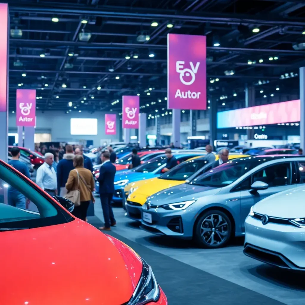 Crowd exploring electric vehicles at the Detroit Auto Show
