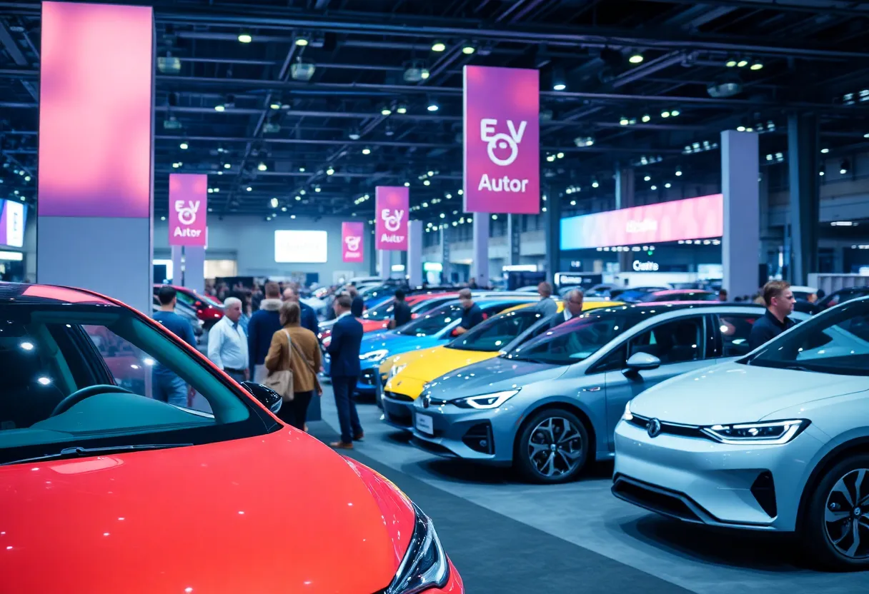 Crowd exploring electric vehicles at the Detroit Auto Show