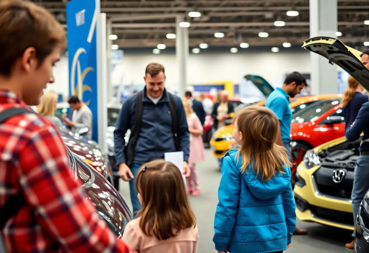 Family engaging in interactive activities at the Detroit Auto Show