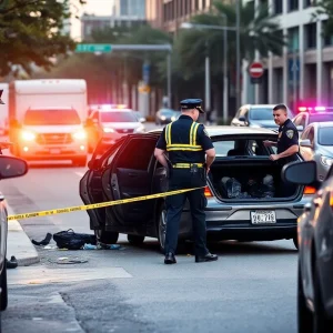 Police officers investigating carjacking in Detroit