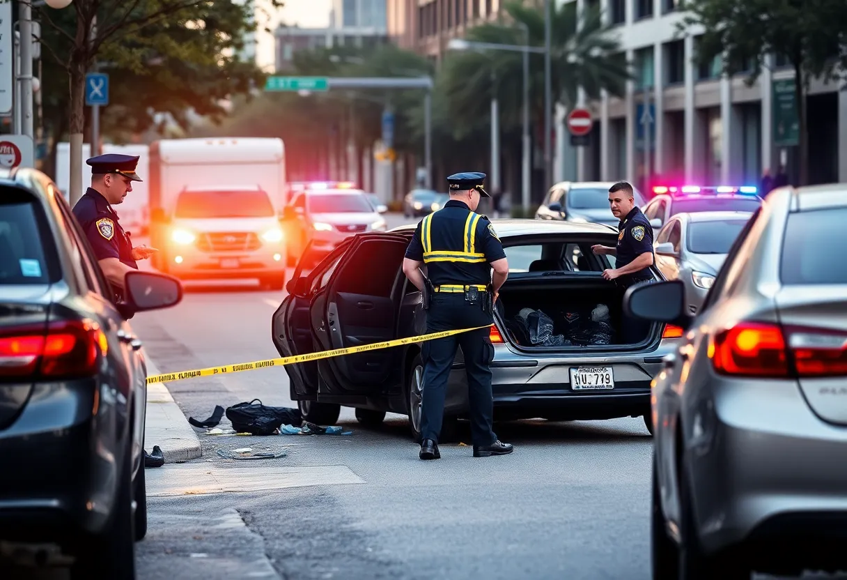 Police officers investigating carjacking in Detroit