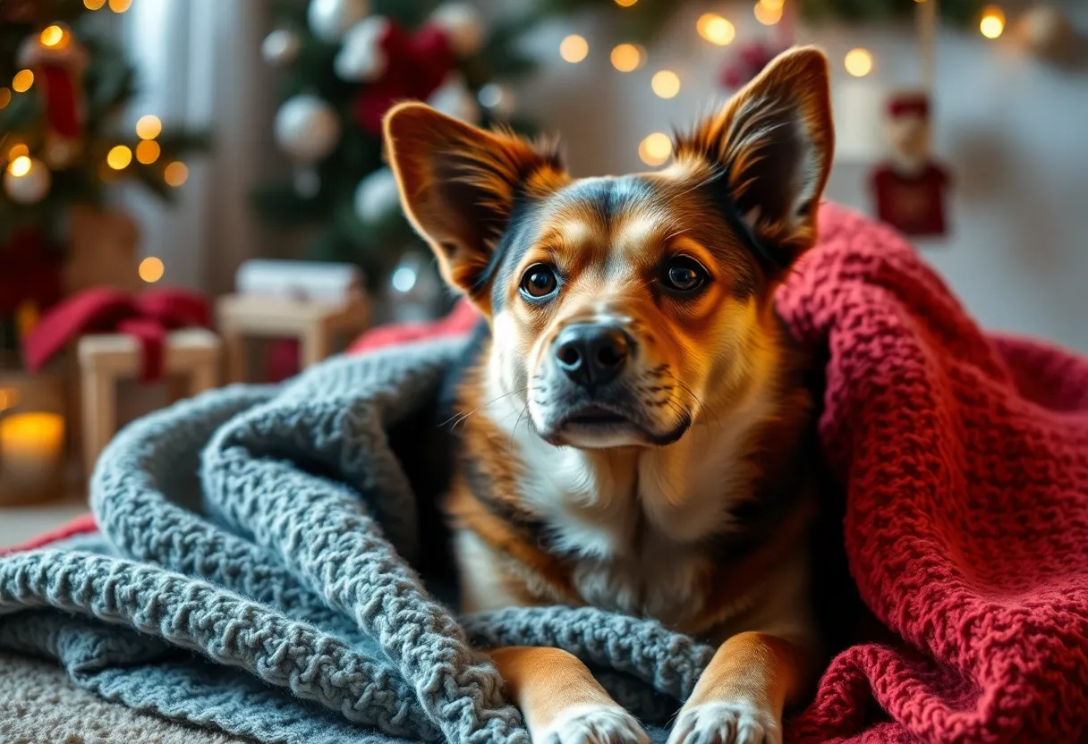 Medium-sized dog in a cozy indoor environment during winter