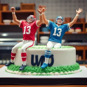 Life-size cake of Detroit Lions players Amon-Ra St. Brown and Jahmyr Gibbs