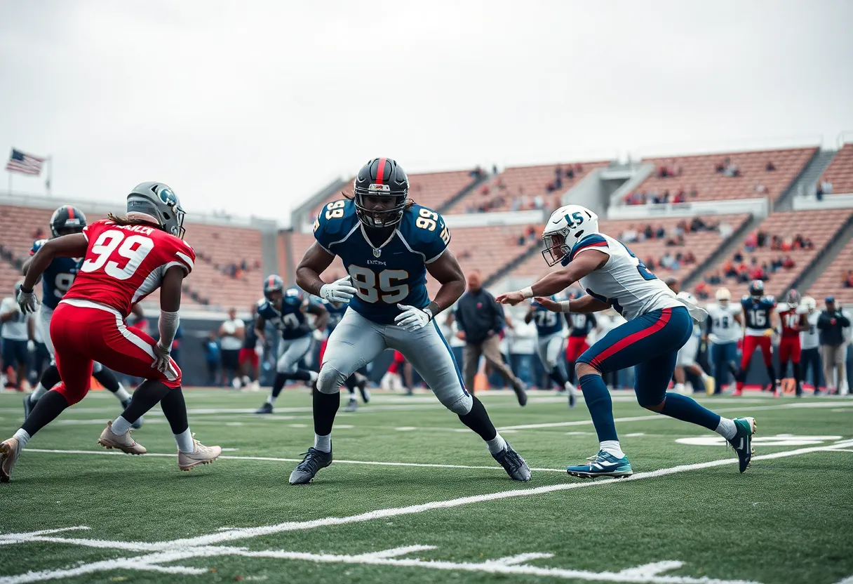 Detroit Lions players strategizing on the field