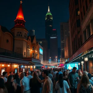 A lively bar scene in Detroit with people socializing and enjoying the nightlife.