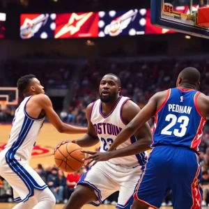 Detroit Pistons basketball team defeating New Orleans Pelicans during a game.