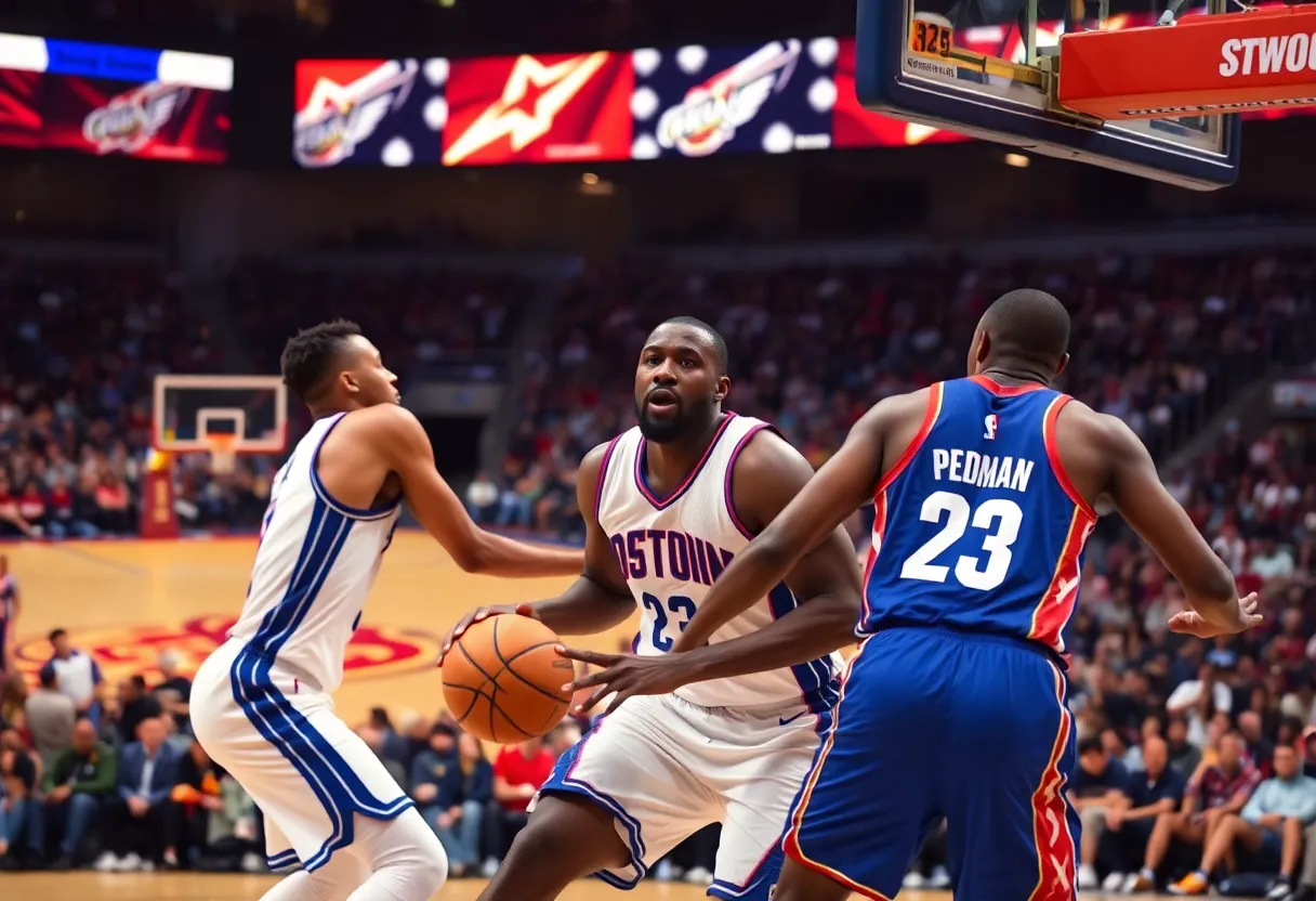 Detroit Pistons basketball team defeating New Orleans Pelicans during a game.