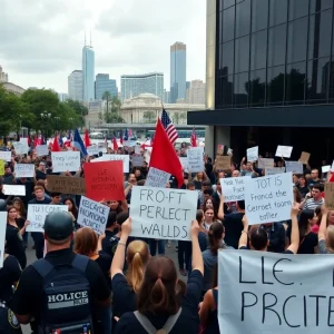 Protesters in Detroit opposing ICE outside MotorCity Casino Hotel