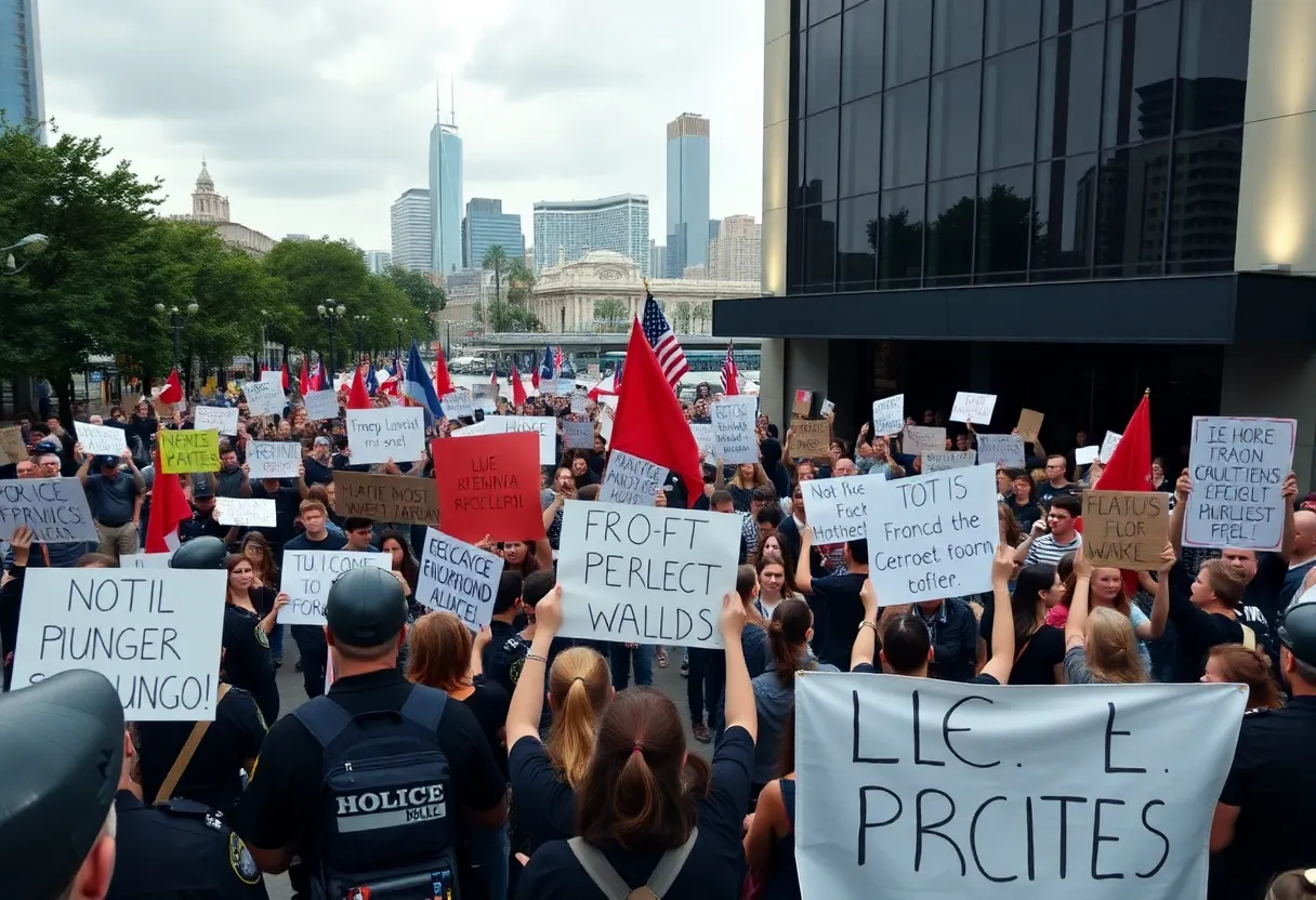 Protesters in Detroit opposing ICE outside MotorCity Casino Hotel