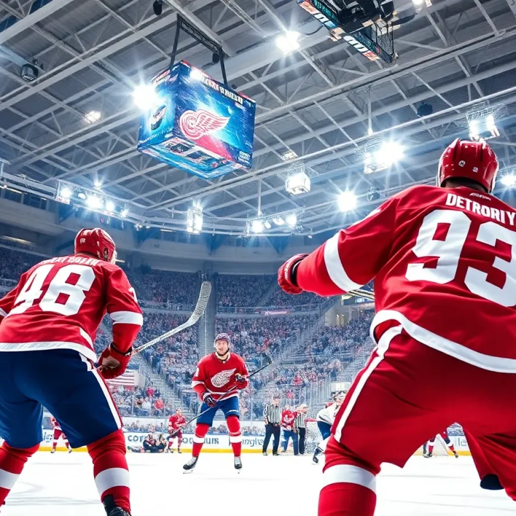 Detroit Red Wings players during game against Montreal Canadiens