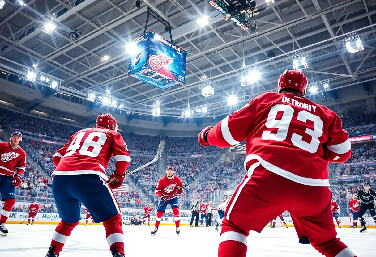 Detroit Red Wings players during game against Montreal Canadiens