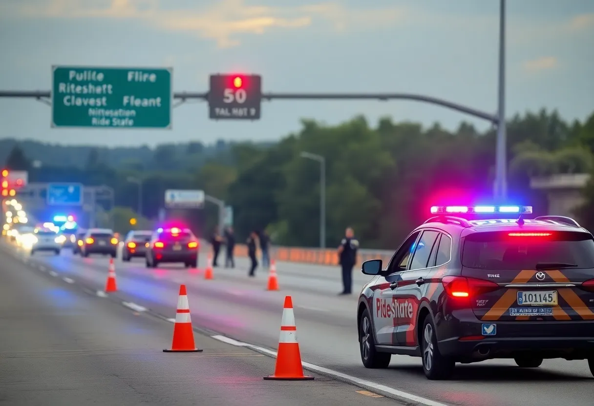 Police officers investigating a shooting scene on Lodge Freeway.
