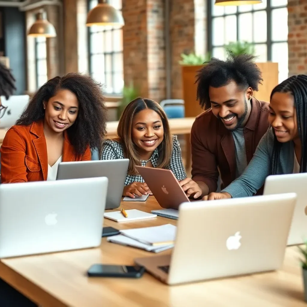 Small business owners engaging with technology in Detroit