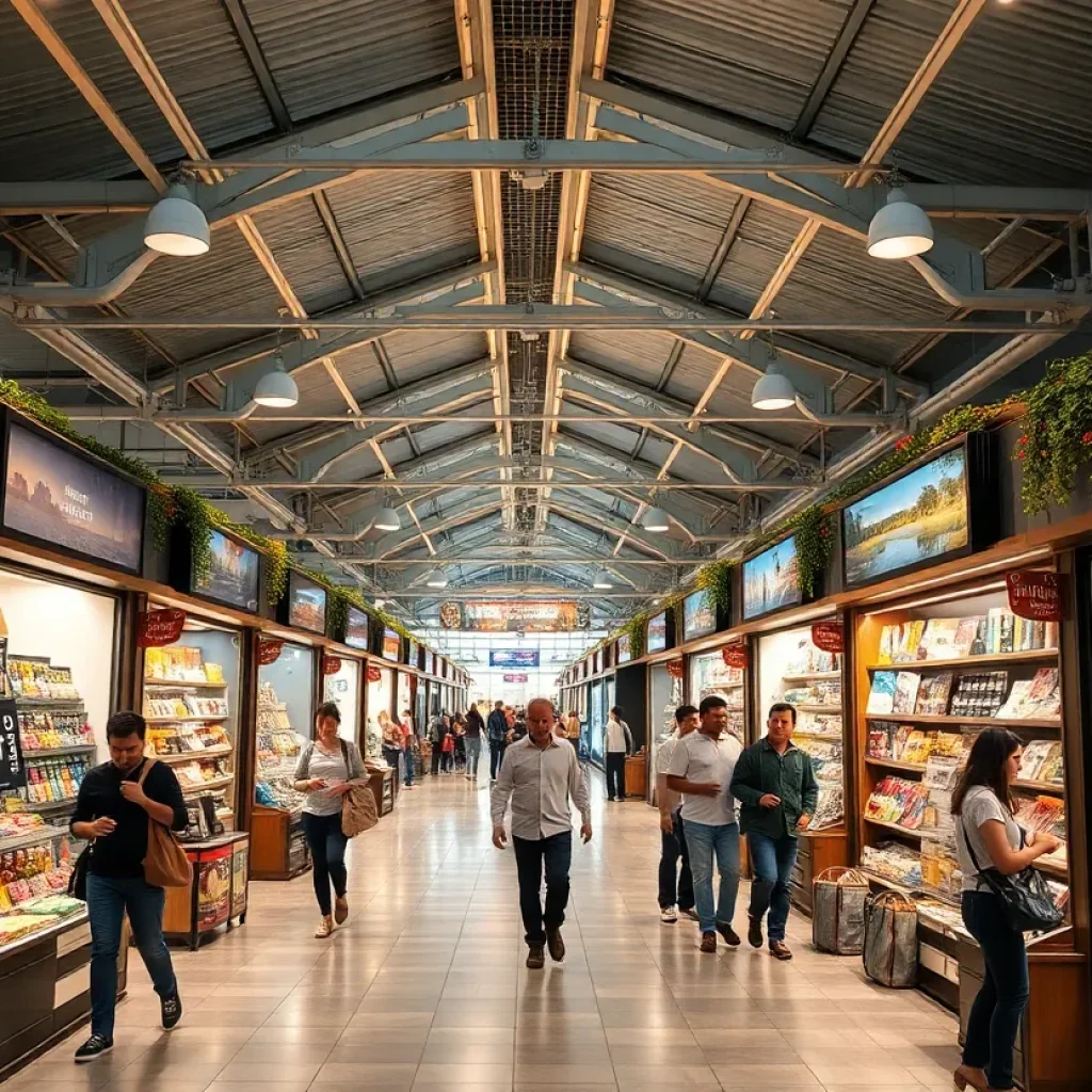 Travelers exploring local specialty retail stores at Detroit Metropolitan Airport