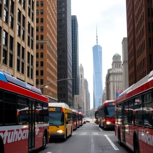 Public buses in Detroit illustrating city transportation challenges