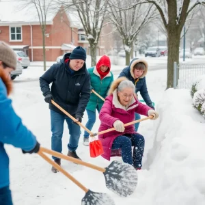 Volunteers helping seniors with snow removal in Detroit