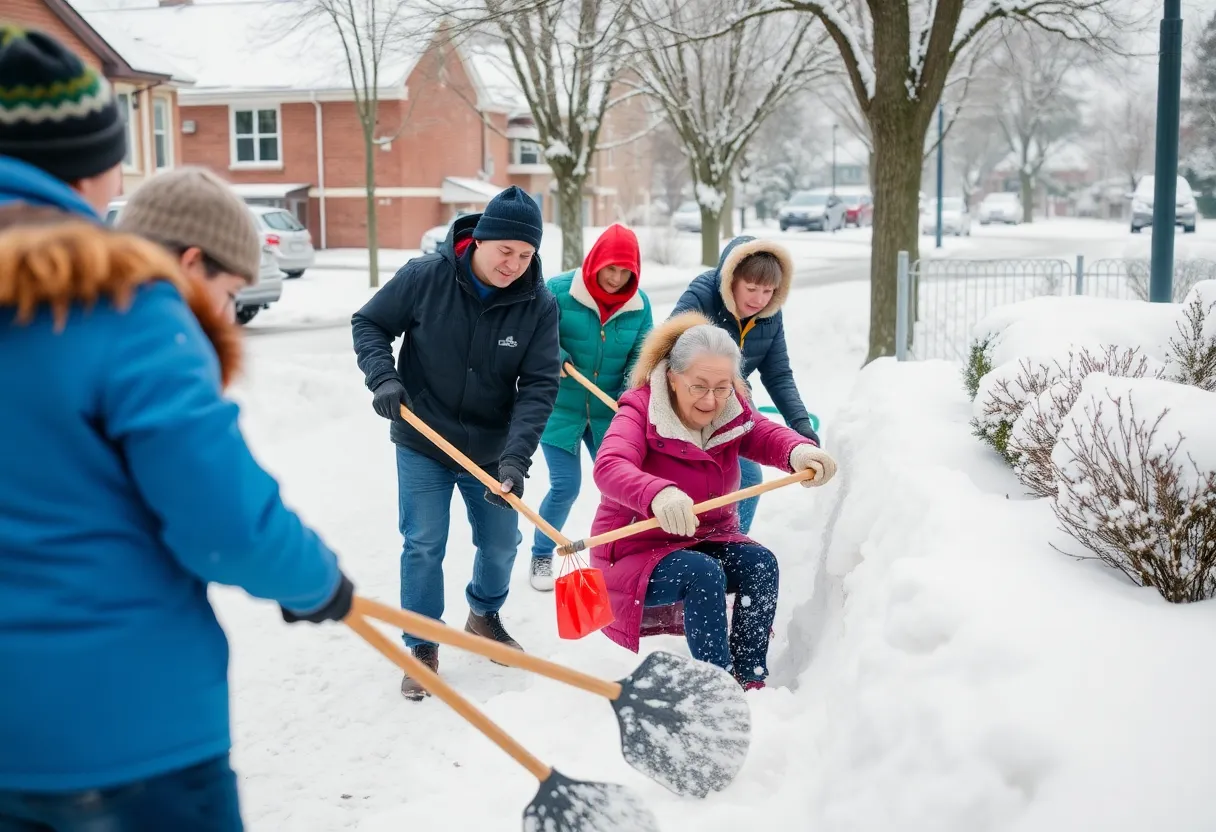 Volunteers helping seniors with snow removal in Detroit