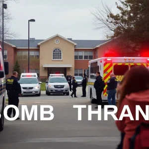 Emergency services outside a school after a bomb threat incident