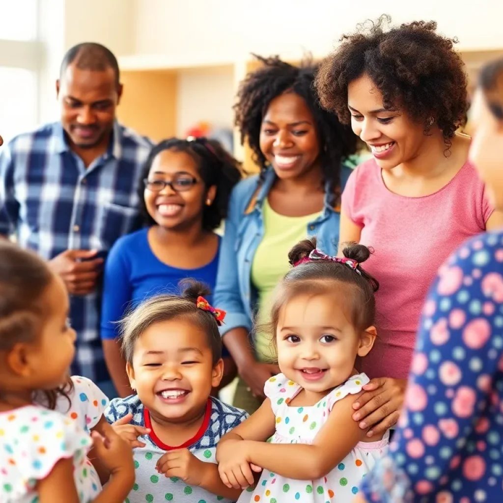 Families benefiting from the Tri-Share childcare program in a community setting.