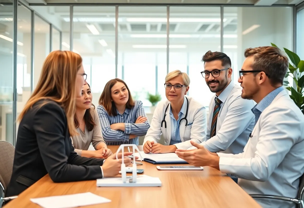 Eyecare professionals in a meeting discussing strategies to handle employee resistance to change