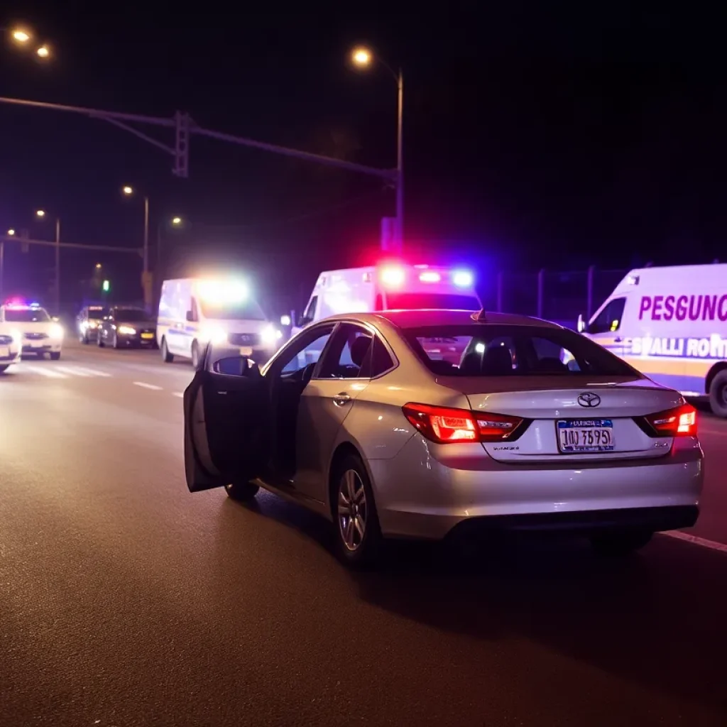 Car accident scene with police and emergency responders